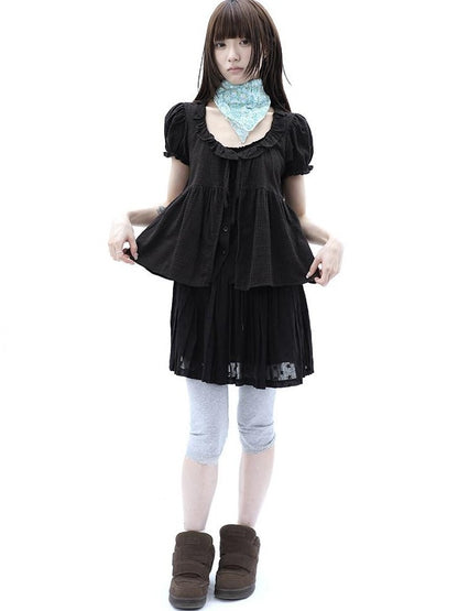 ang project Black Plaid Spliced Tie Faux Layered Puff Women&