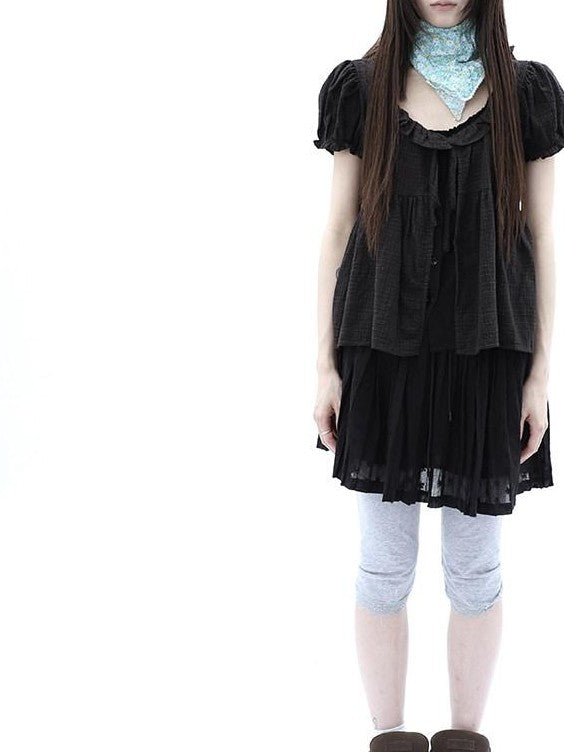 ang project Black Plaid Spliced Tie Faux Layered Puff Women&