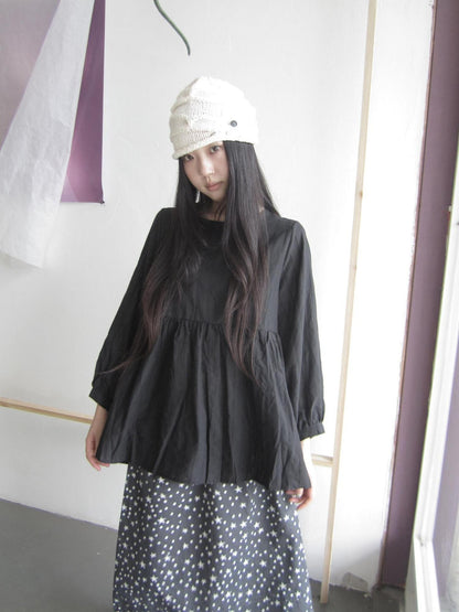 ang project Black Vintage Spliced Round Neck Thin Long Sleeve Women&