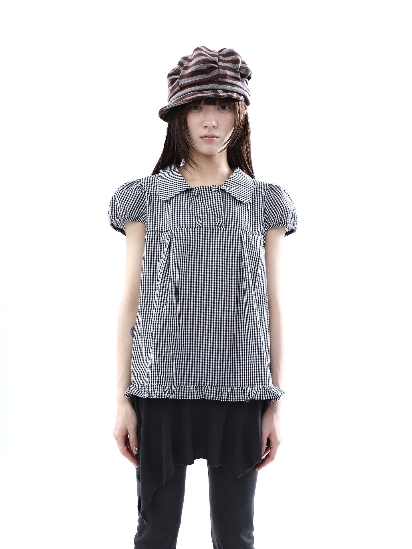 ang_project_Black_White_Plaid_Lace_Trim_Double_Row_Button_Doll_Collar_Women&