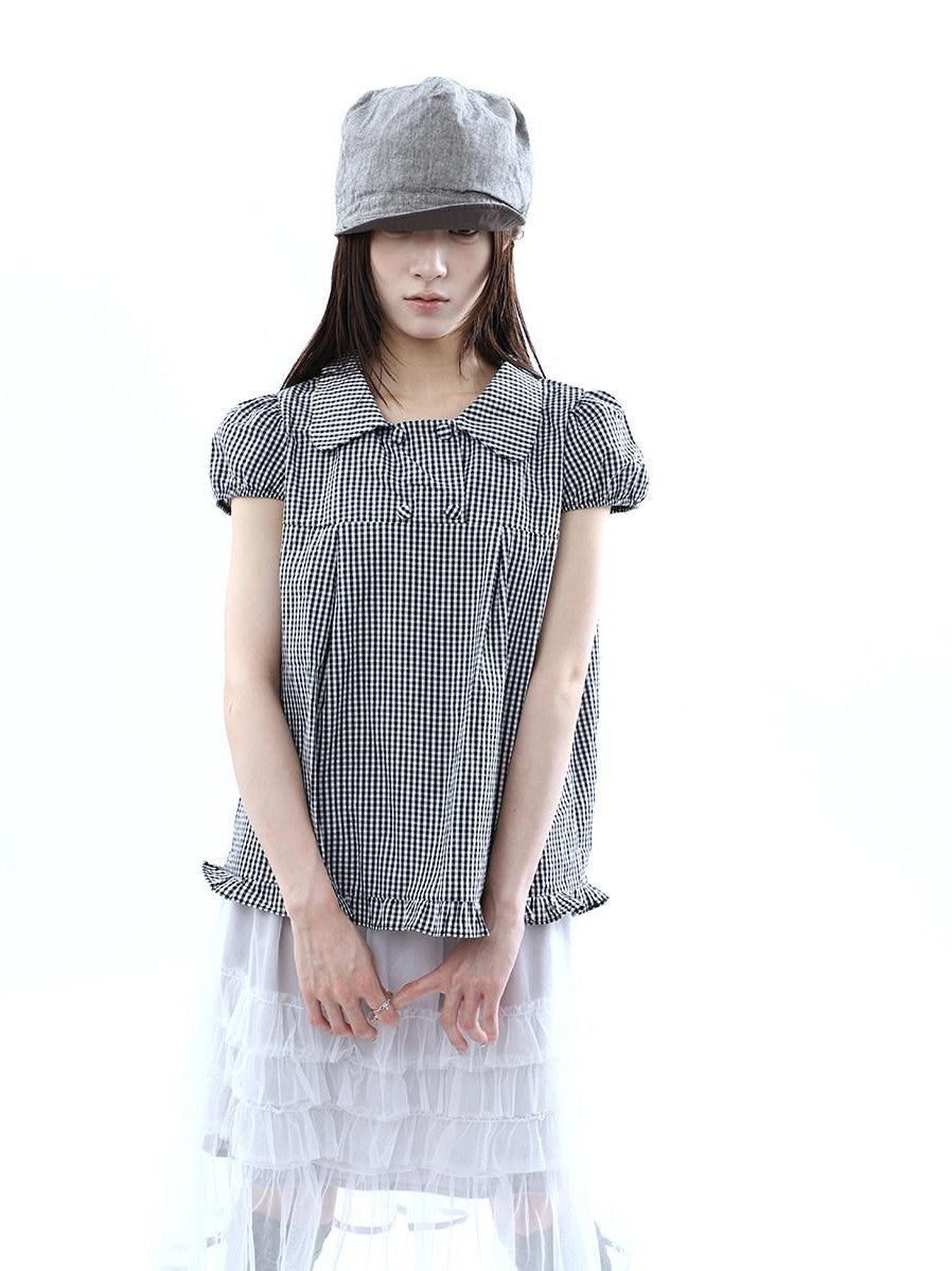 ang project Black White Plaid Lace Trim Double Row Button Doll Collar Women&
