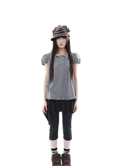 ang project Black White Plaid Lace Trim Double Row Button Doll Collar Women&