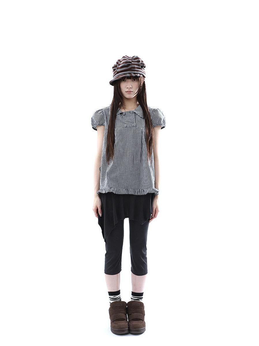 ang project Black White Plaid Lace Trim Double Row Button Doll Collar Women&