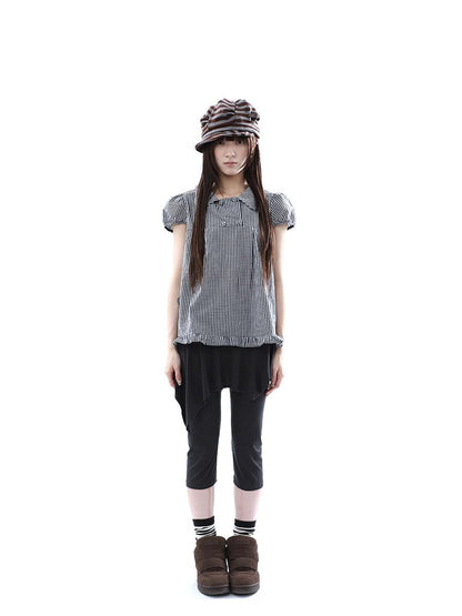 ang project Black White Plaid Lace Trim Double Row Button Doll Collar Women&