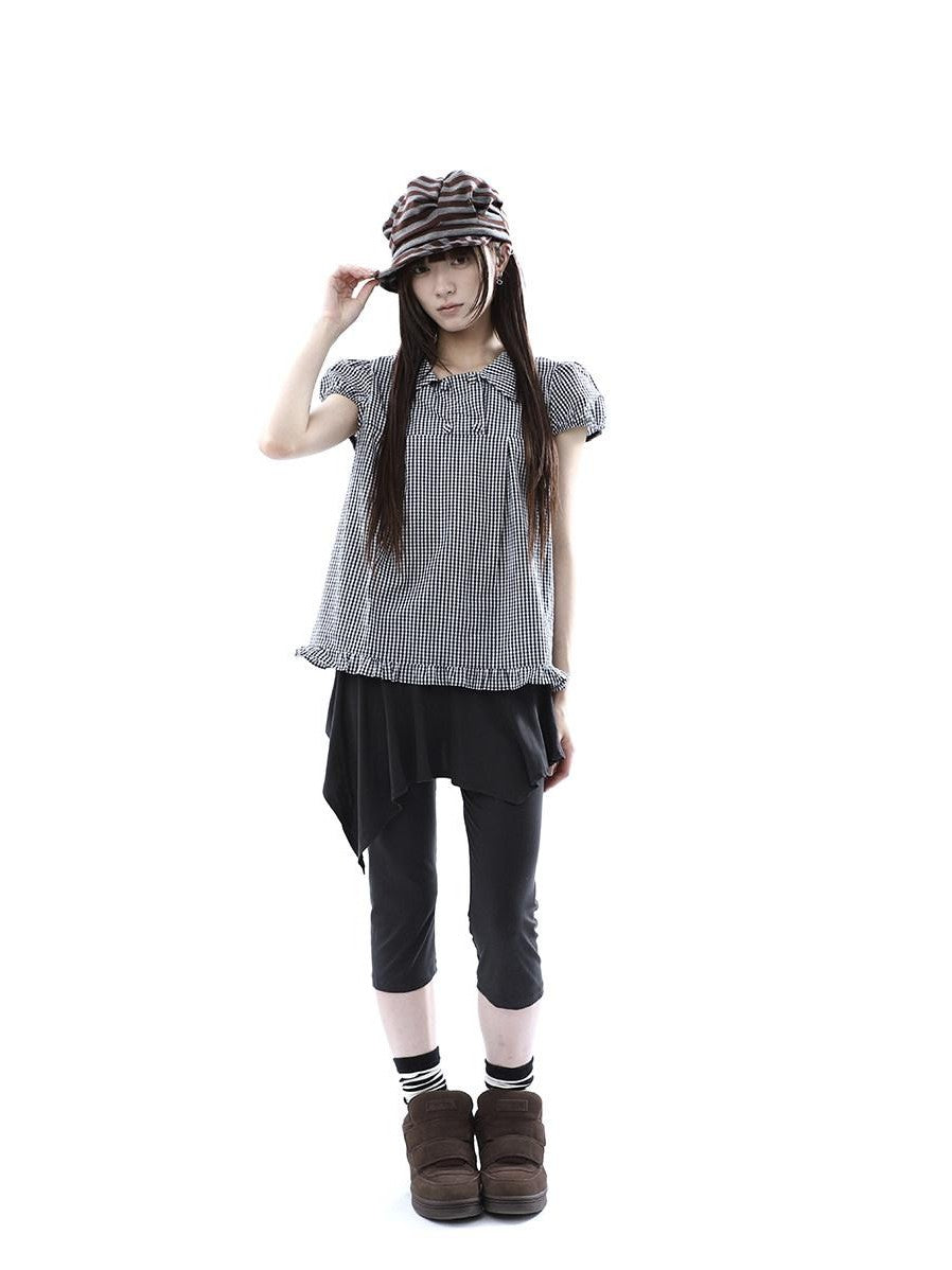 ang project Black White Plaid Lace Trim Double Row Button Doll Collar Women&