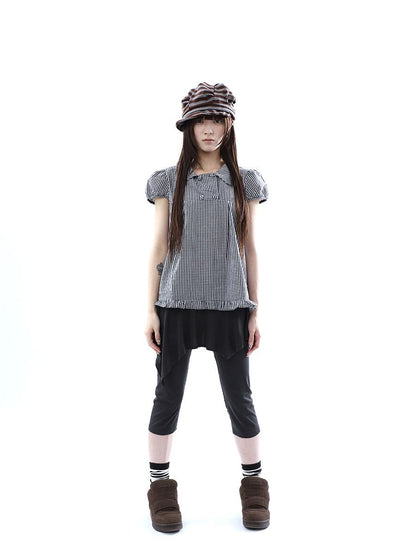 ang project Black White Plaid Lace Trim Double Row Button Doll Collar Women&