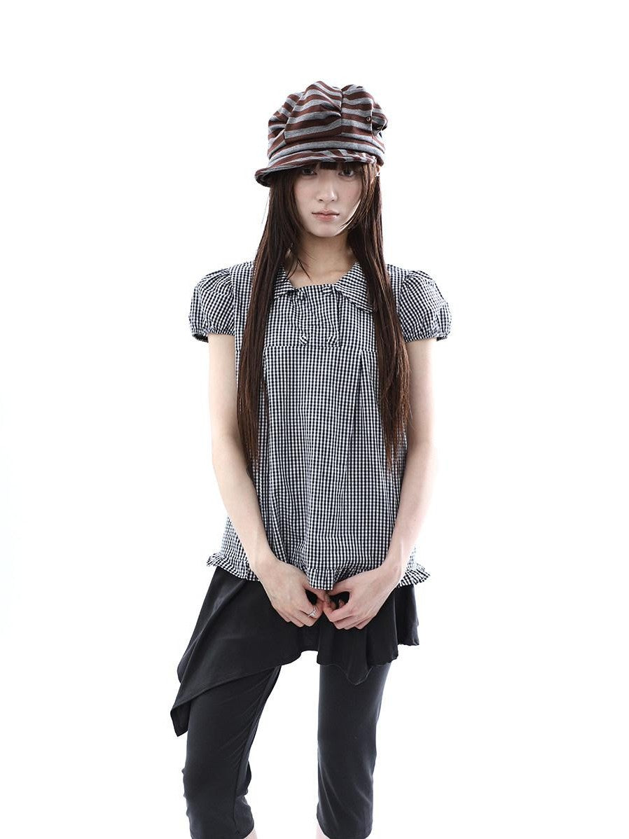 ang project Black White Plaid Lace Trim Double Row Button Doll Collar Women&