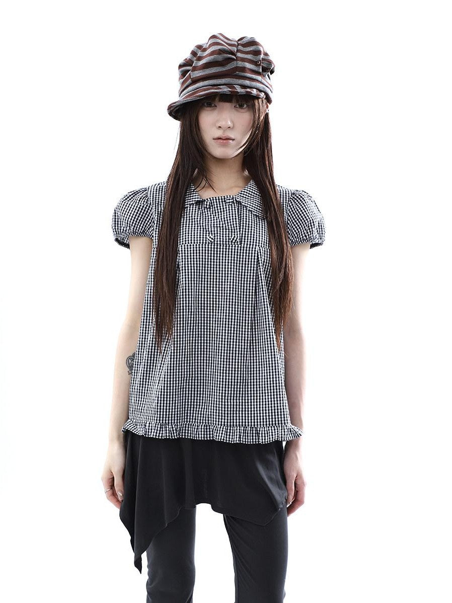 ang project Black White Plaid Lace Trim Double Row Button Doll Collar Women&