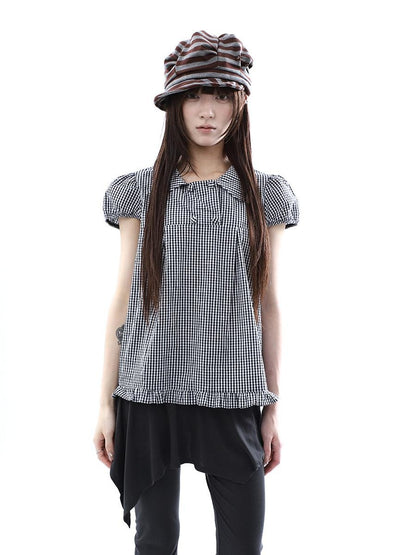 ang project Black White Plaid Lace Trim Double Row Button Doll Collar Women&