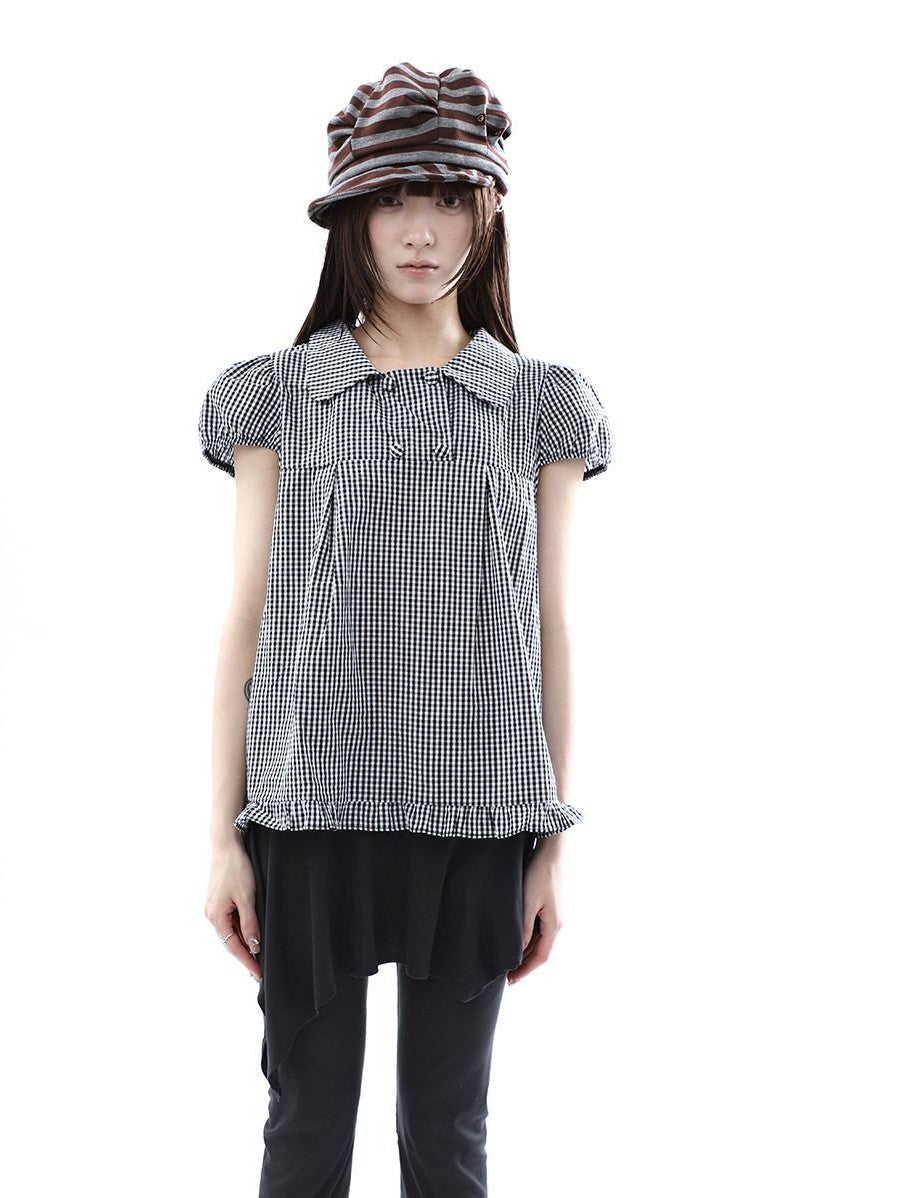 ang project Black White Plaid Lace Trim Double Row Button Doll Collar Women&