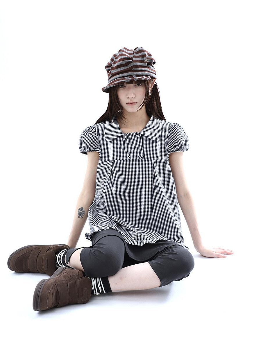 ang project Black White Plaid Lace Trim Double Row Button Doll Collar Women&