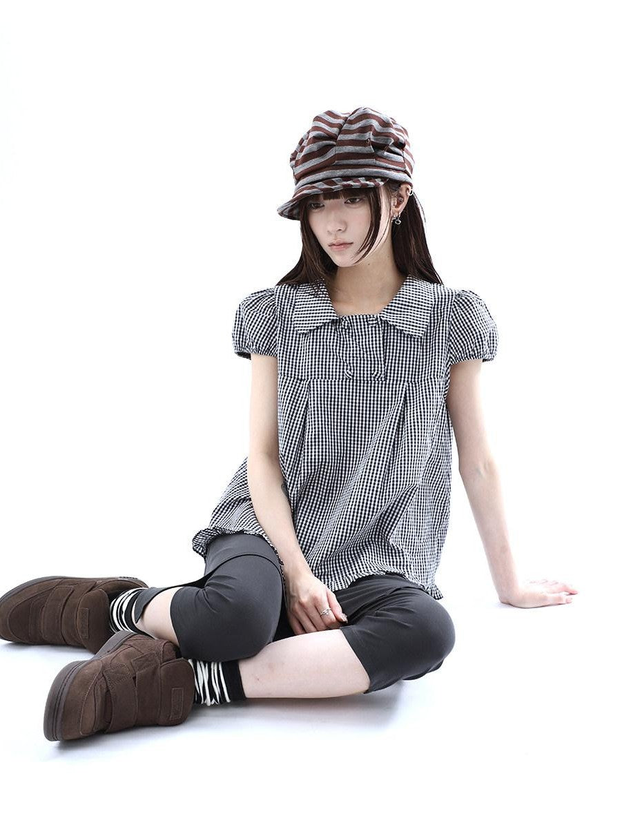 ang project Black White Plaid Lace Trim Double Row Button Doll Collar Women&