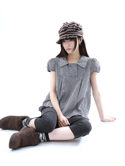 ang project Black White Plaid Lace Trim Double Row Button Doll Collar Women&