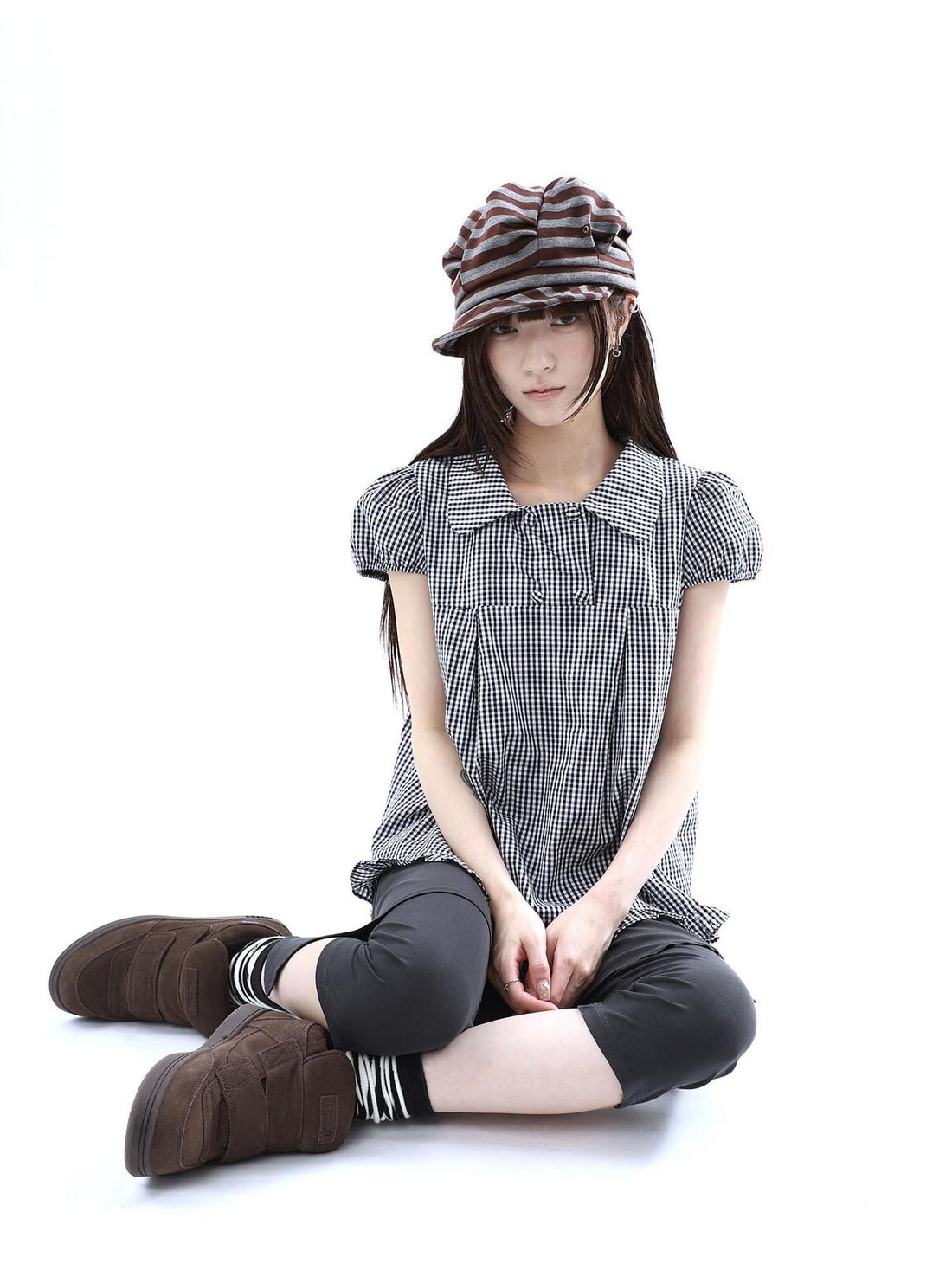 ang project Black White Plaid Lace Trim Double Row Button Doll Collar Women&