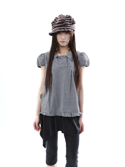 ang project Black White Plaid Lace Trim Double Row Button Doll Collar Women&
