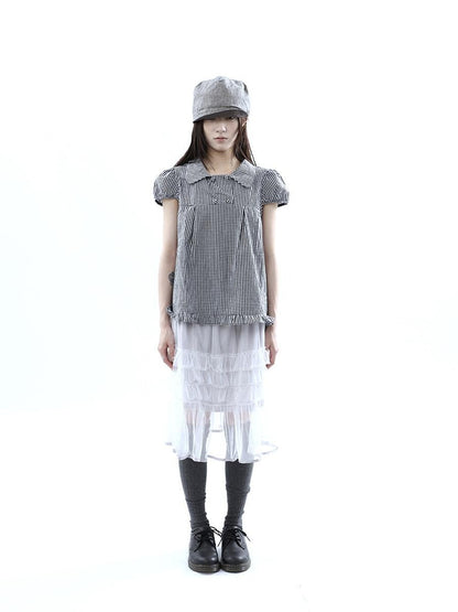 ang project Black White Plaid Lace Trim Double Row Button Doll Collar Women&