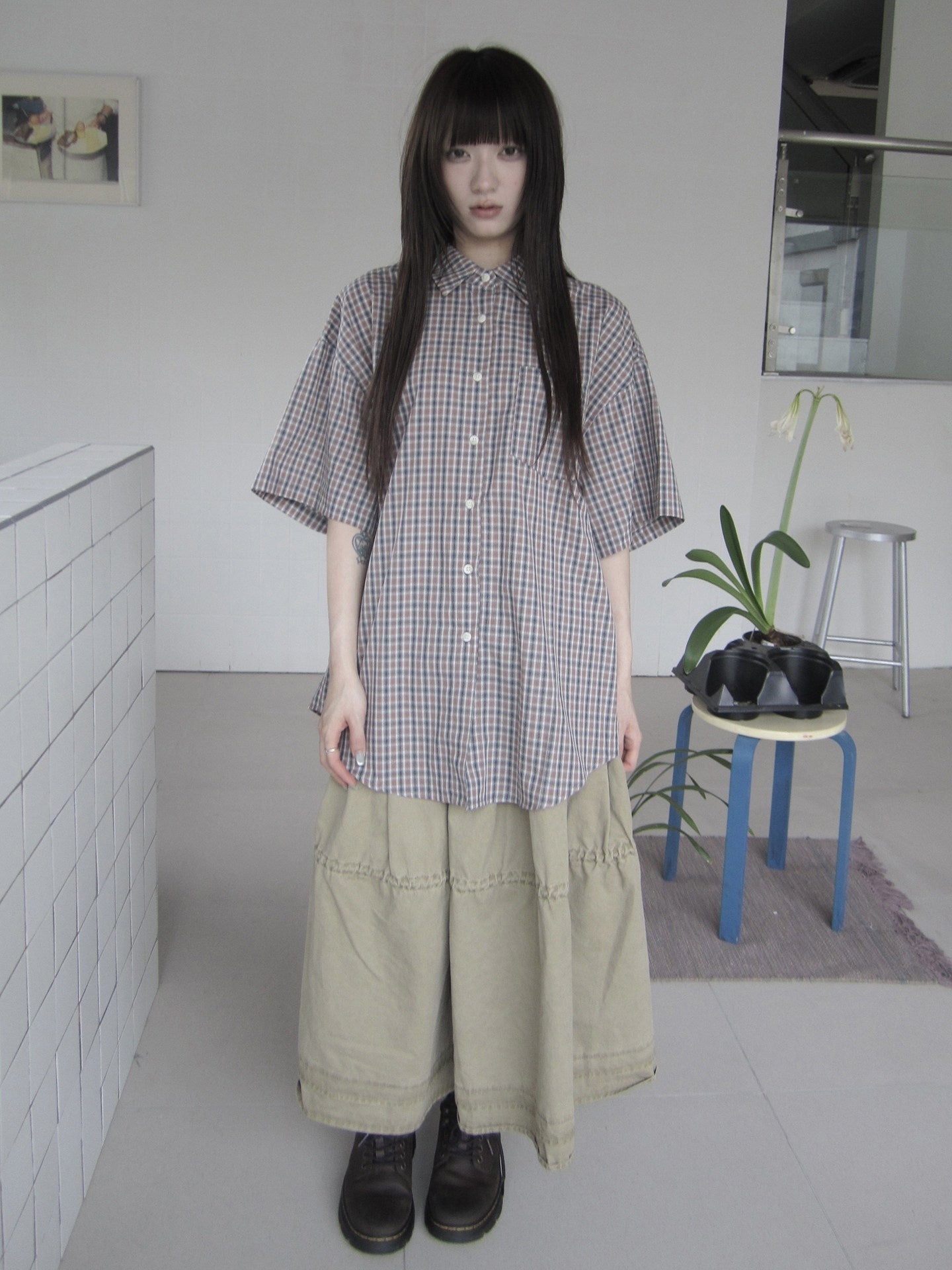 ang_project_Blue_Brown_Plaid_Colorblock_Loose_Women&