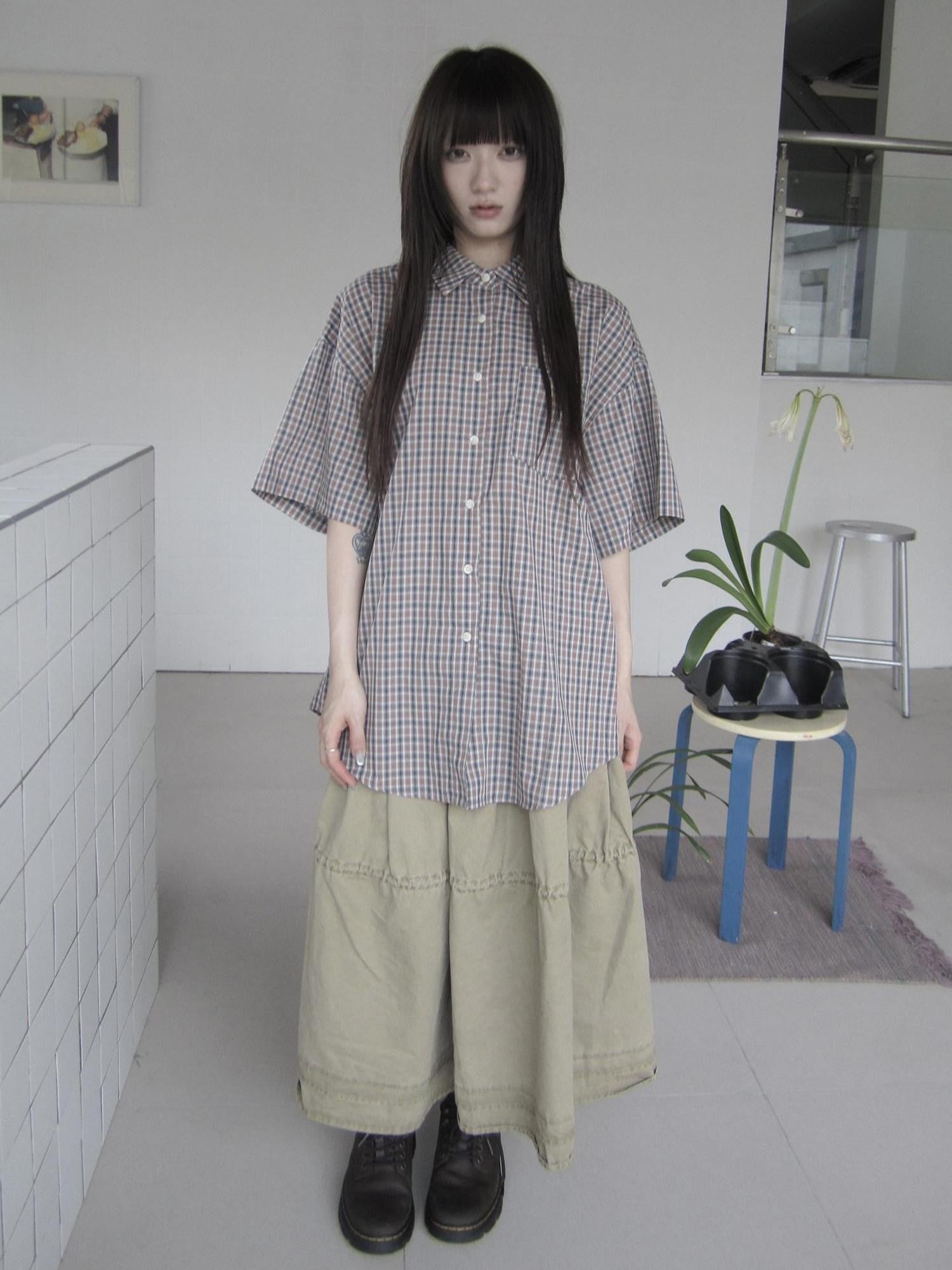 ang project Blue Brown Plaid Colorblock Loose Women&