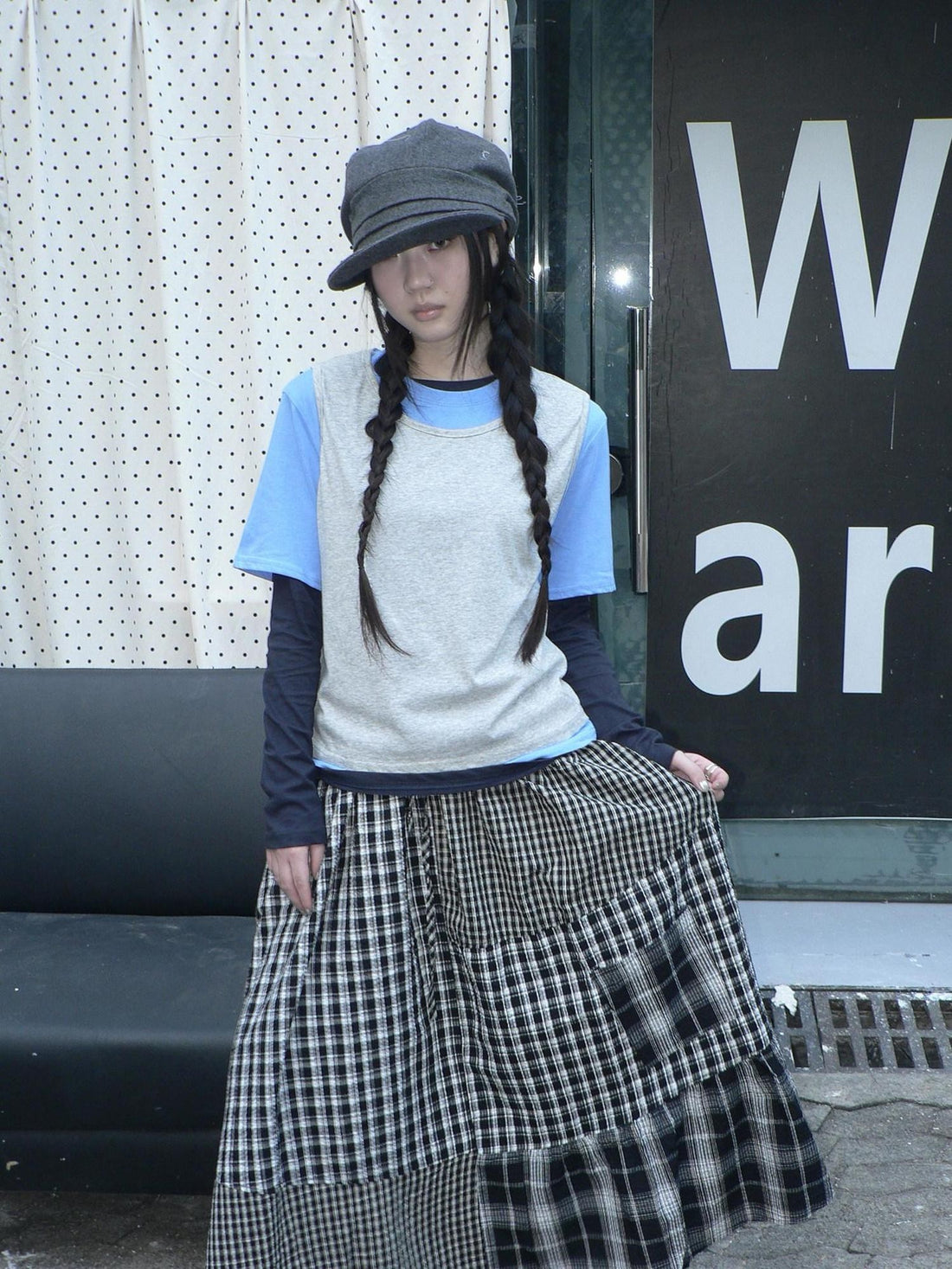 ang project Blue Plaid Colorblock Layered 3 Piece Women&