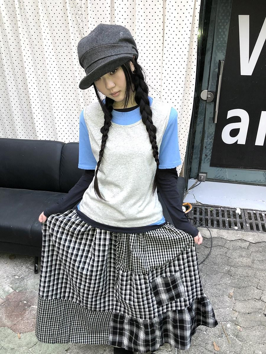 ang project Blue Plaid Colorblock Layered 3 Piece Women&