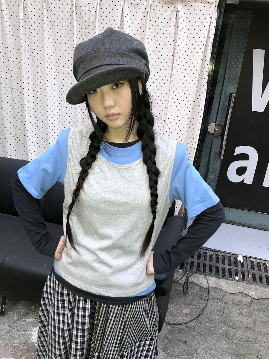 ang project Blue Plaid Colorblock Layered 3 Piece Women&