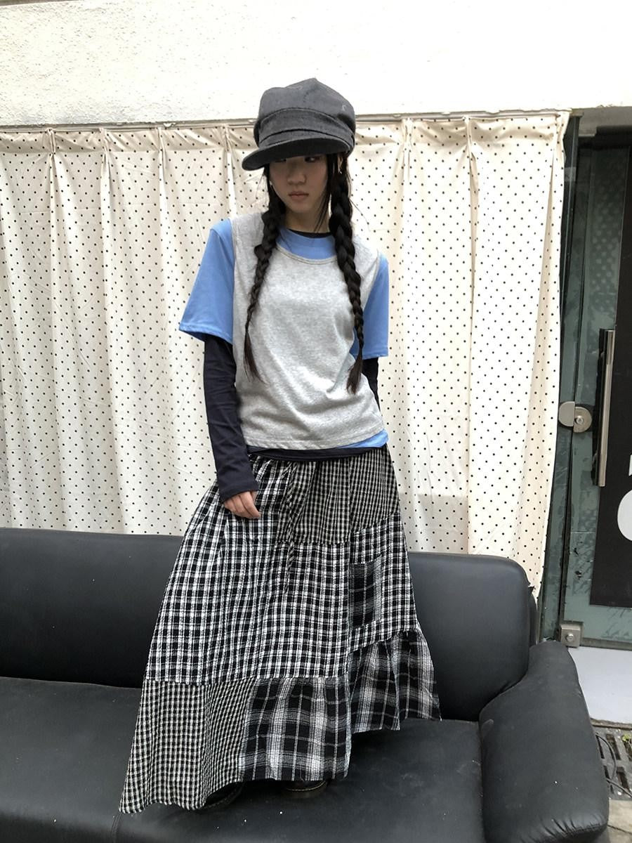 ang project Blue Plaid Colorblock Layered 3 Piece Women&