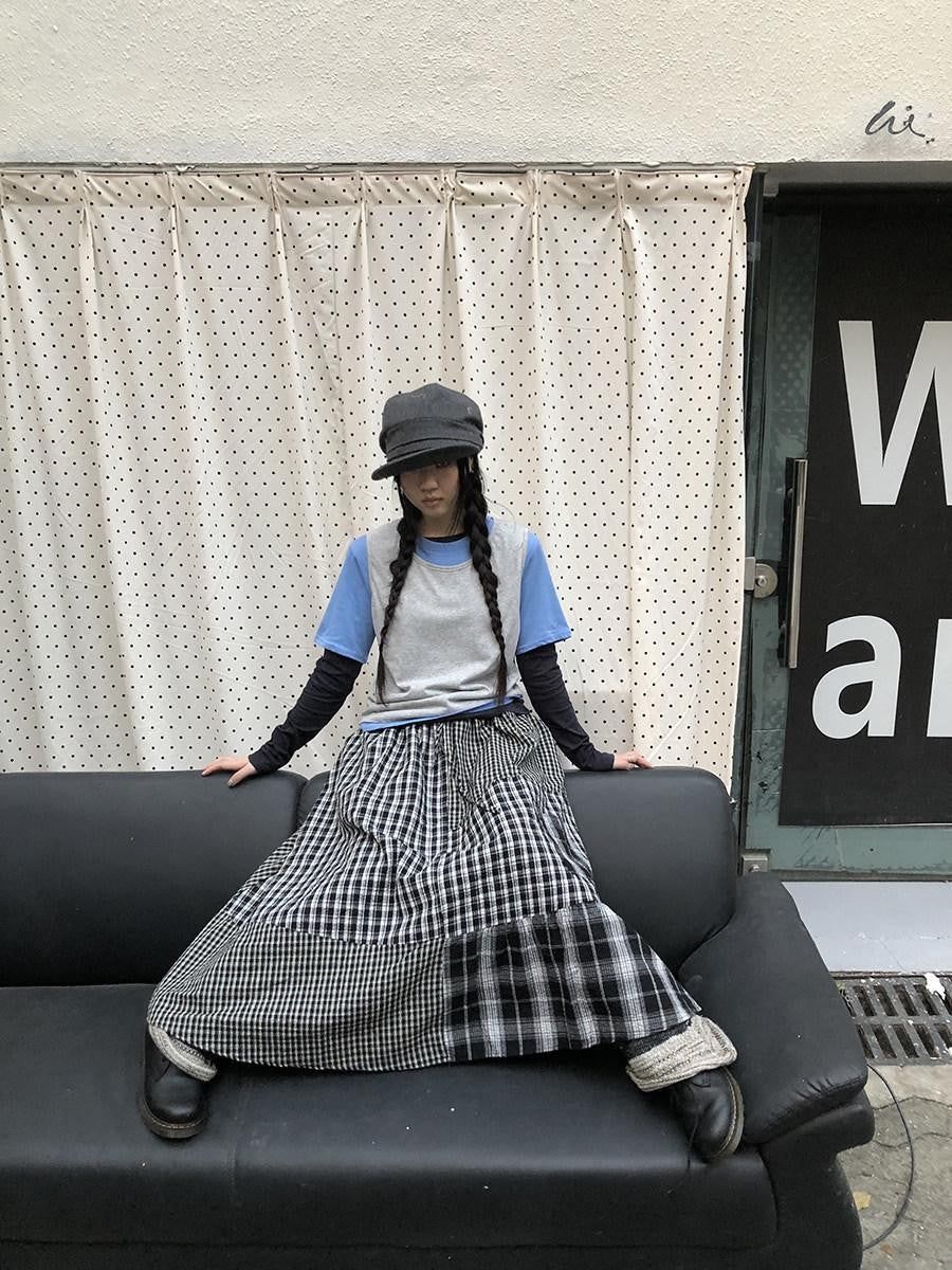 ang project Blue Plaid Colorblock Layered 3 Piece Women&
