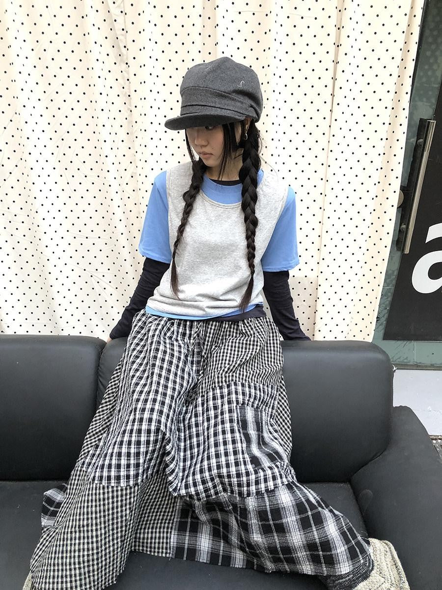ang project Blue Plaid Colorblock Layered 3 Piece Women&