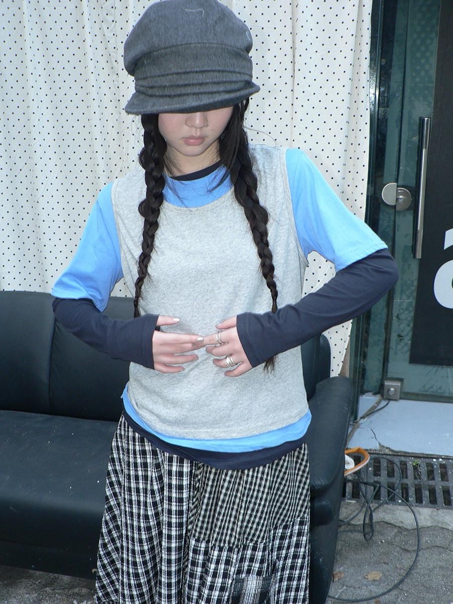 ang project Blue Plaid Colorblock Layered 3 Piece Women&