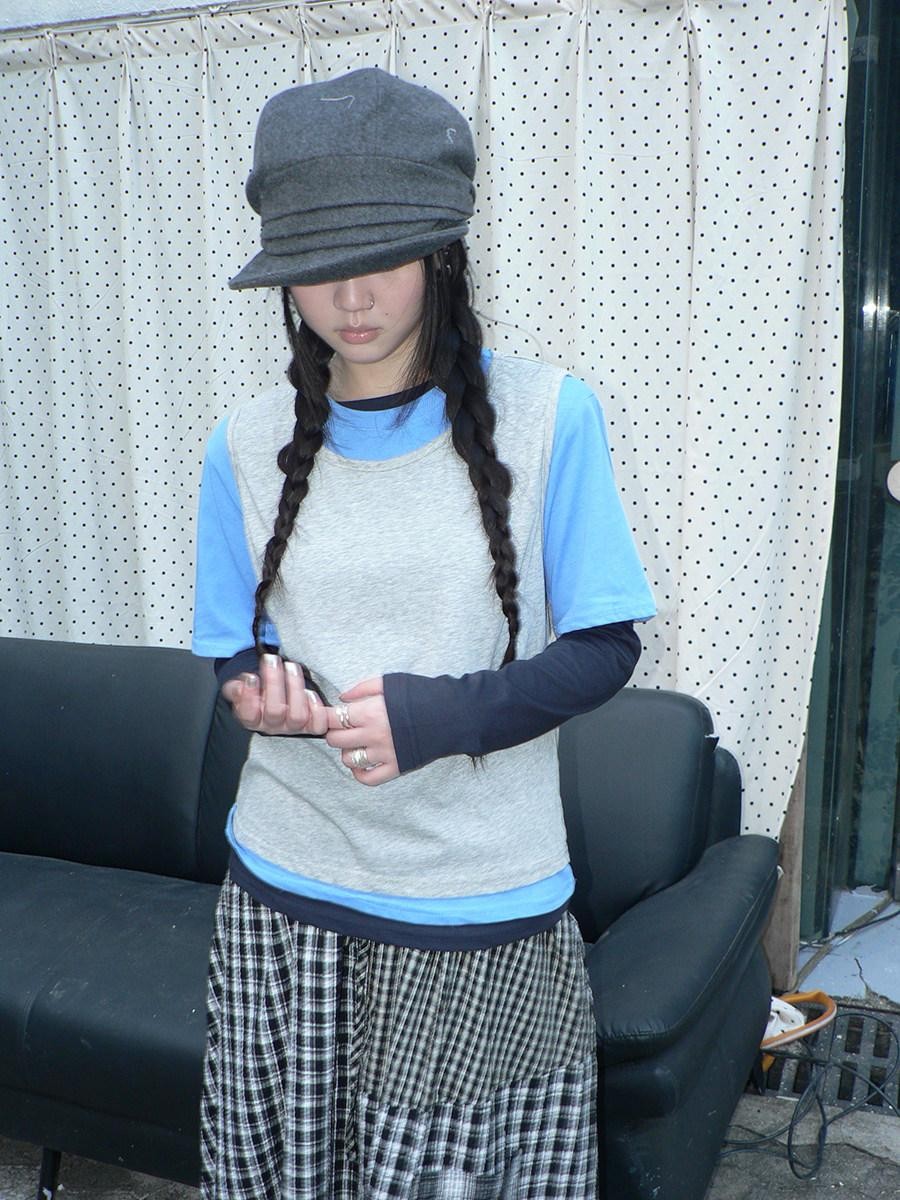 ang project Blue Plaid Colorblock Layered 3 Piece Women&