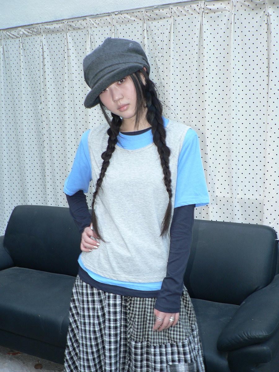 ang project Blue Plaid Colorblock Layered 3 Piece Women&
