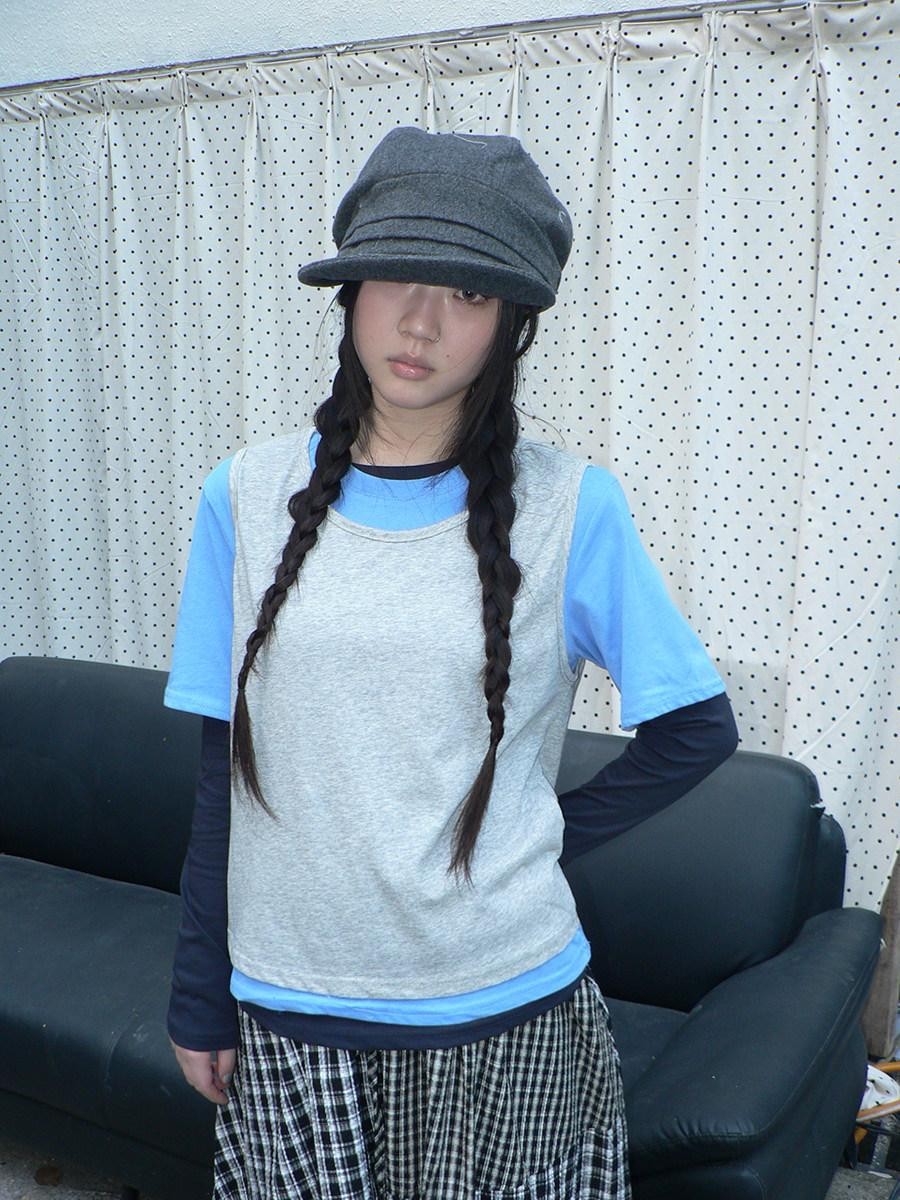 ang project Blue Plaid Colorblock Layered 3 Piece Women&