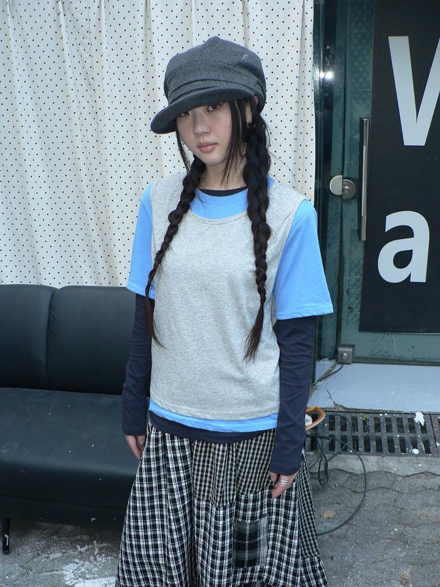 ang project Blue Plaid Colorblock Layered 3 Piece Women&