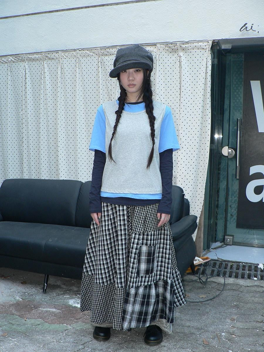 ang project Blue Plaid Colorblock Layered 3 Piece Women&