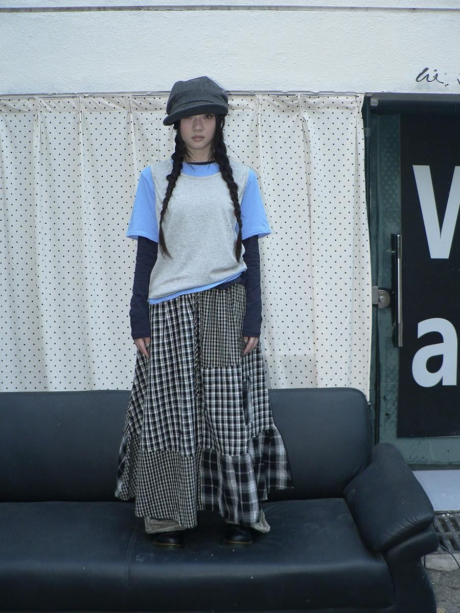 ang project Blue Plaid Colorblock Layered 3 Piece Women&
