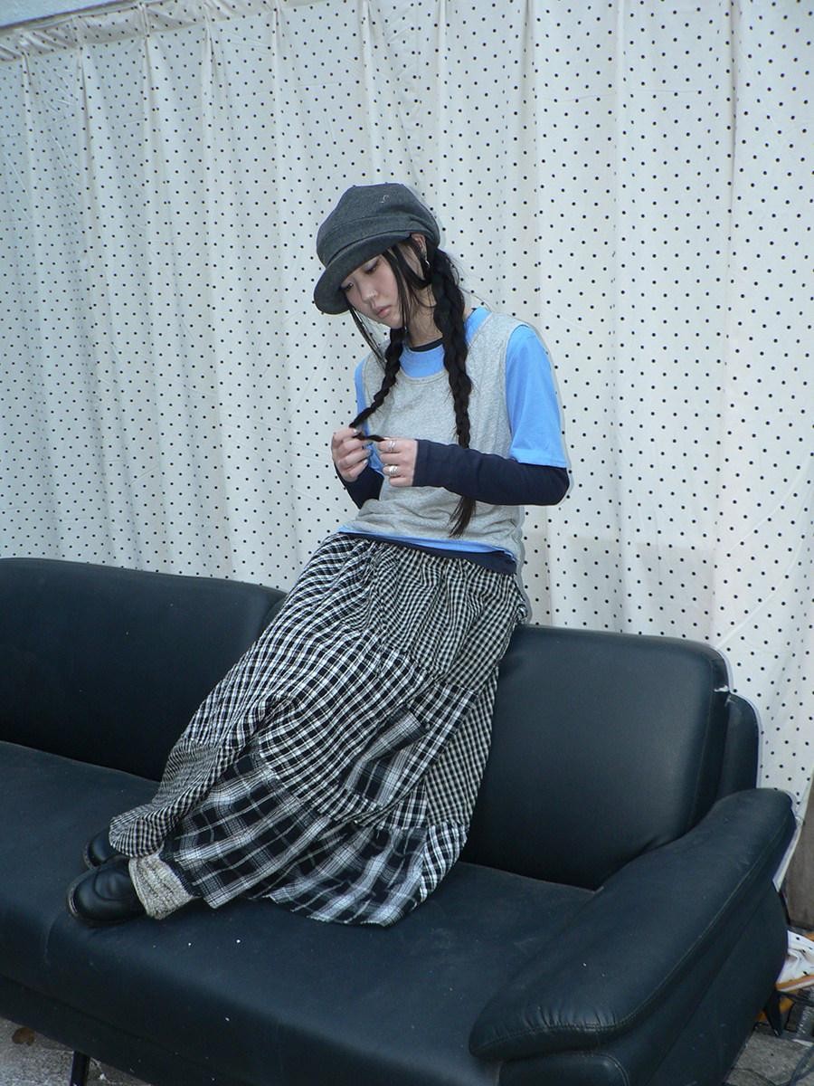 ang project Blue Plaid Colorblock Layered 3 Piece Women&