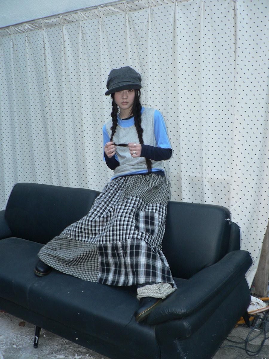 ang project Blue Plaid Colorblock Layered 3 Piece Women&