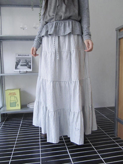 ang project Blue White Plaid Tie Waist A Line Skirt Skirt