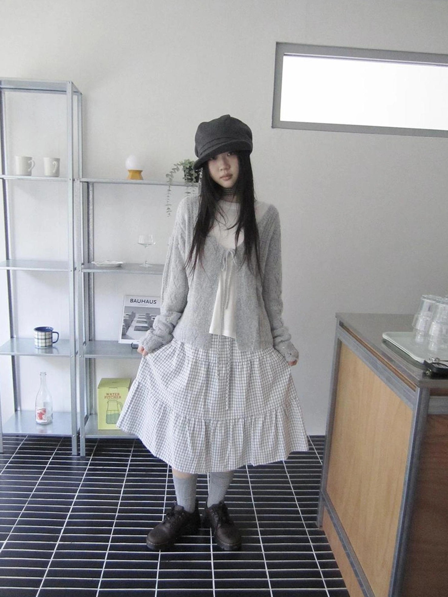 ang project Blue White Plaid Tie Waist A Line Skirt Skirt