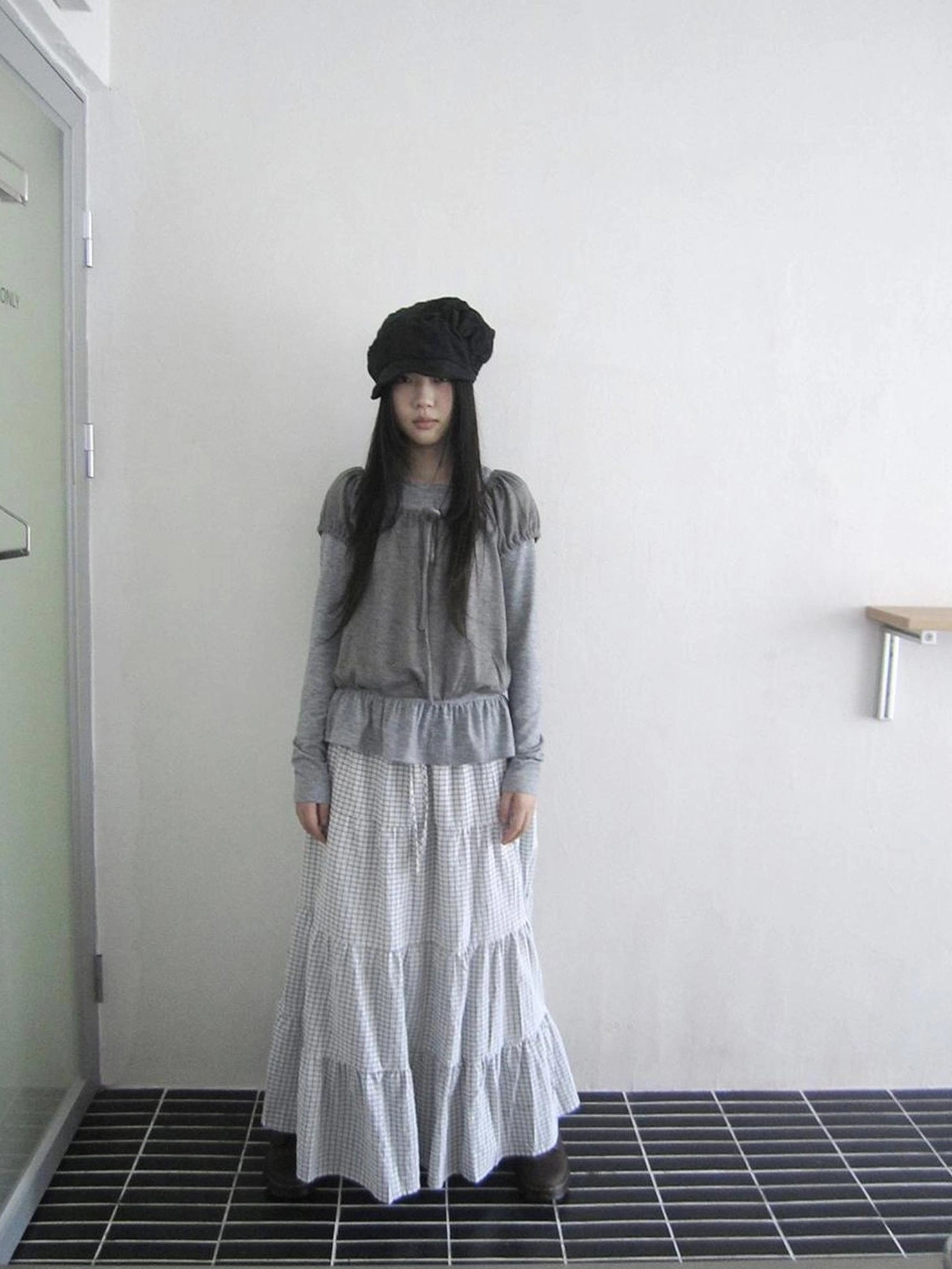 ang project Blue White Plaid Tie Waist A Line Skirt Skirt