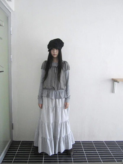 ang project Blue White Plaid Tie Waist A Line Skirt Skirt