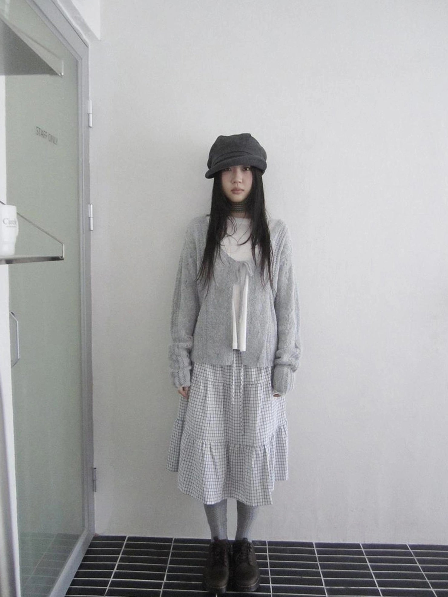 ang project Blue White Plaid Tie Waist A Line Skirt Skirt