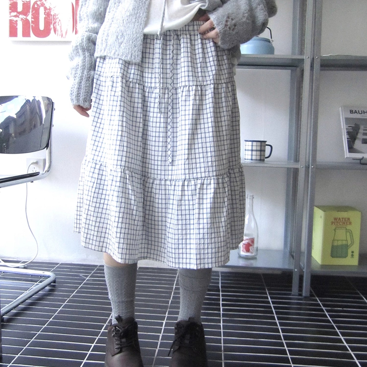 ang_project_Blue_White_Plaid_Tie_Waist_A_Line_Skirt_MISSTT