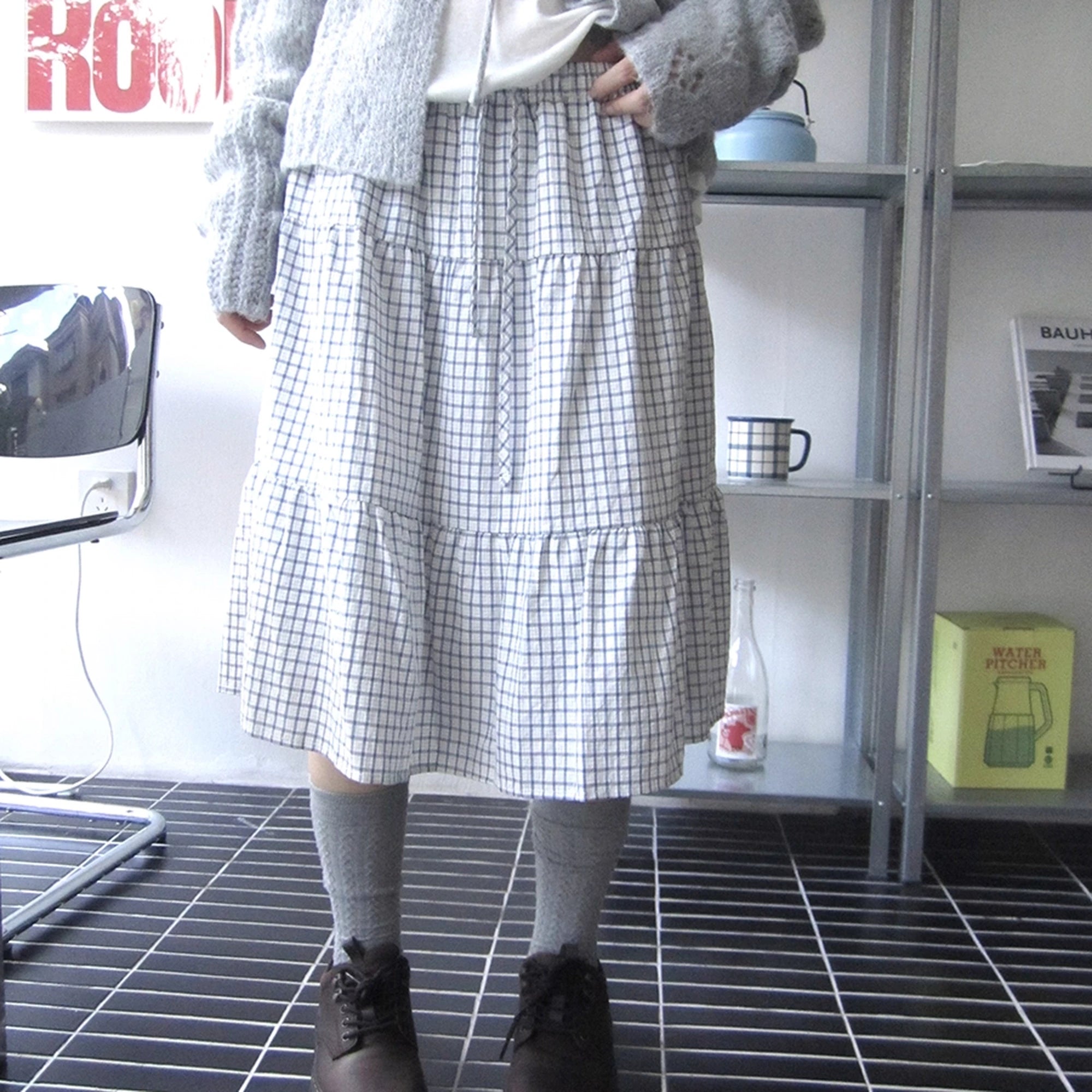 ang_project_Blue_White_Plaid_Tie_Waist_A_Line_Skirt_MISSTT