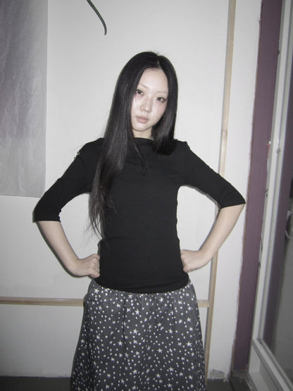 ang project Boat Neck Solid Slim Fit Half Sleeve Cropped Women&