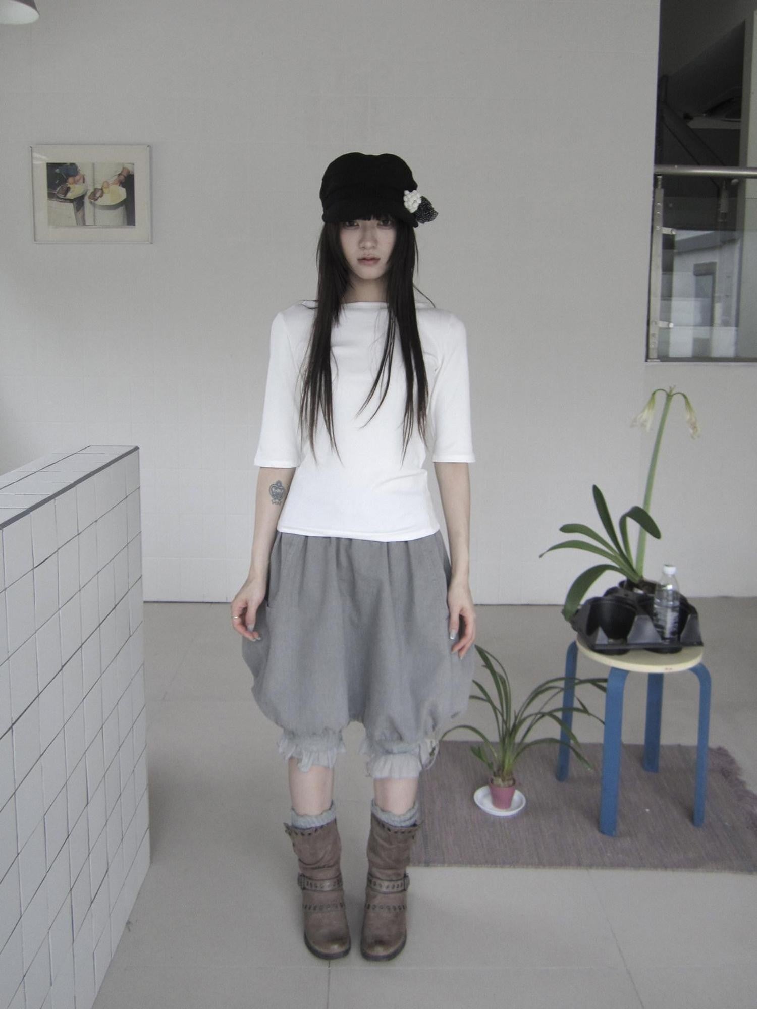 ang project Boat Neck Solid Slim Fit Half Sleeve Cropped Women&