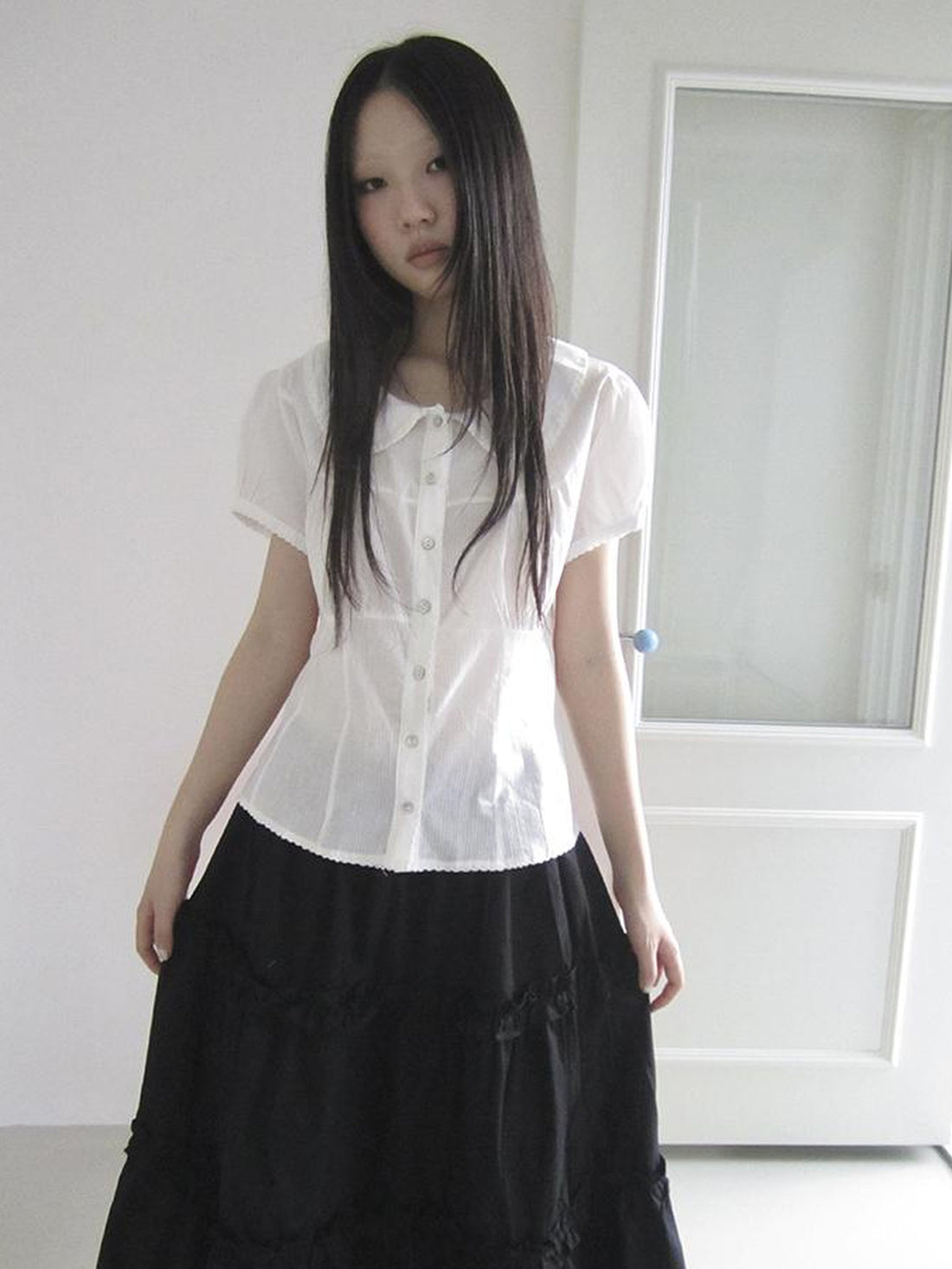 ang project Button Front Striped Shirt With Bow Tie And Fitted Waist
