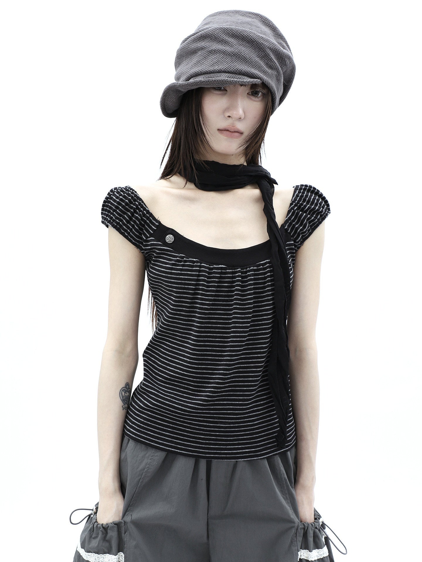 ang_project_Button_Patchwork_Striped_Square_Neck_Women&