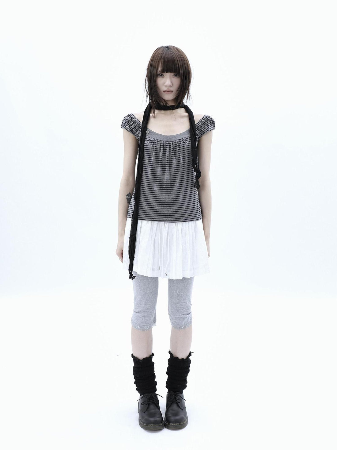 ang project Button Patchwork Striped Square Neck Women&