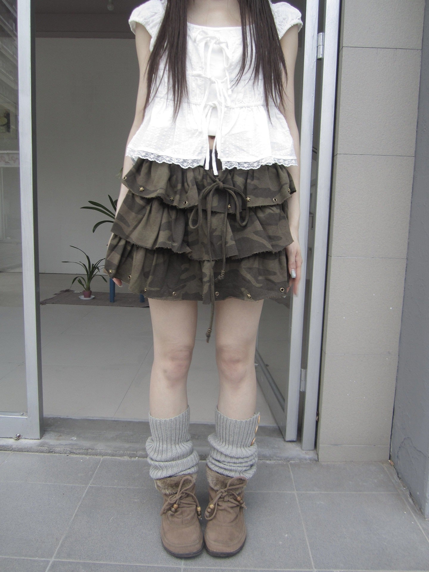 ang_project_Camo_Star_Rivet_Beaded_Frayed_Elastic_Waist_Women&